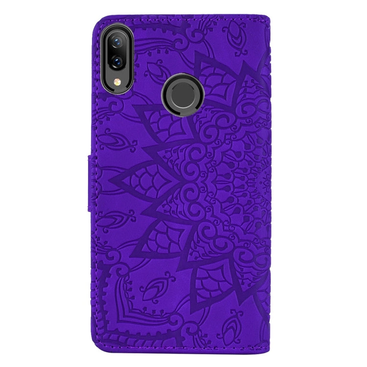 For Huawei Y9 (2019) / Enjoy 9 Plus Calf Pattern Diamond Mandala Double Folding Design Embossed Leather Case with Wallet & Holder & Card Slots