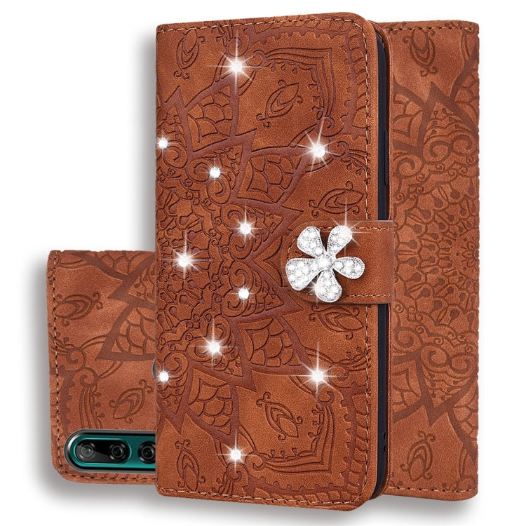 For Huawei Y9 Prime (2019) Calf Pattern Diamond Mandala Double Folding Design Embossed Leather Case with Wallet & Holder & Card Slots