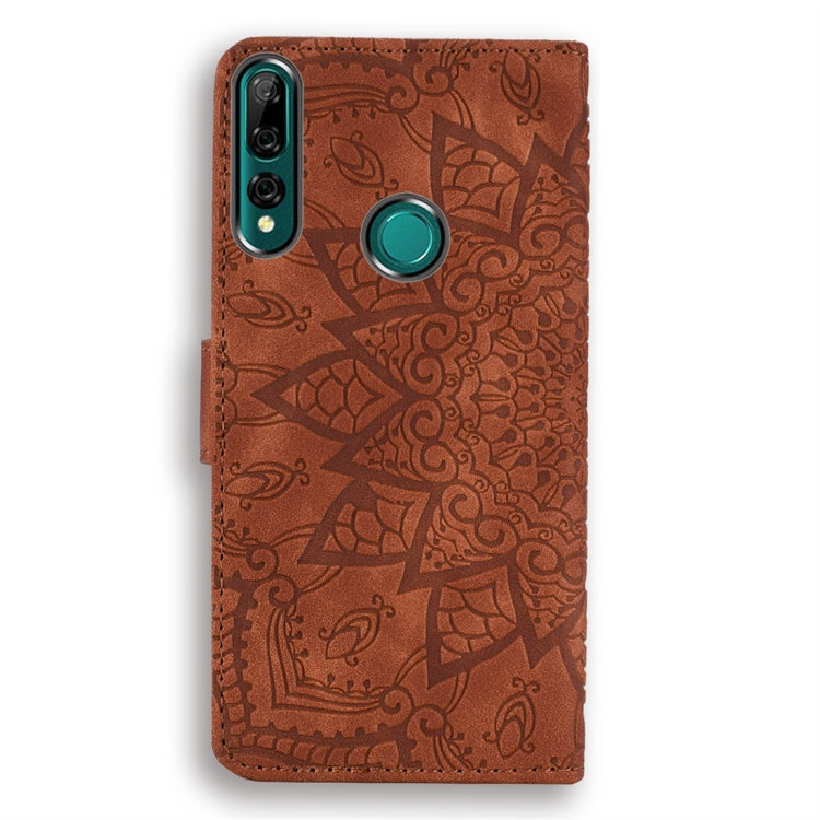 For Huawei Y9 Prime (2019) Calf Pattern Diamond Mandala Double Folding Design Embossed Leather Case with Wallet & Holder & Card Slots