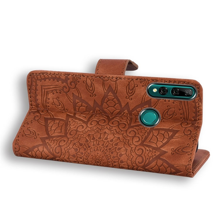 For Huawei Y9 Prime (2019) Calf Pattern Diamond Mandala Double Folding Design Embossed Leather Case with Wallet & Holder & Card Slots