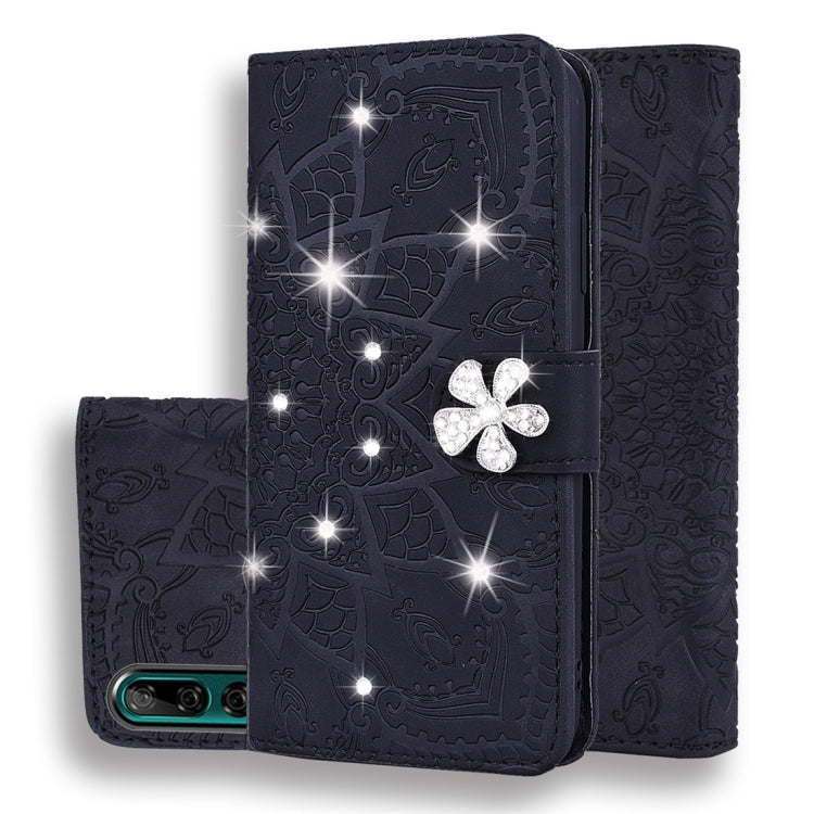 For Huawei Y9 Prime (2019) Calf Pattern Diamond Mandala Double Folding Design Embossed Leather Case with Wallet & Holder & Card Slots