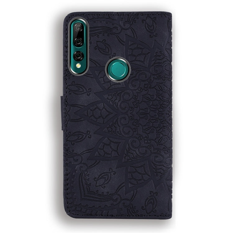 For Huawei Y9 Prime (2019) Calf Pattern Diamond Mandala Double Folding Design Embossed Leather Case with Wallet & Holder & Card Slots