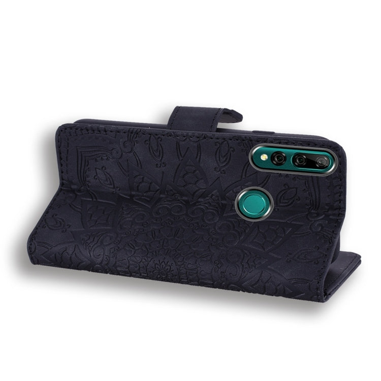 For Huawei Y9 Prime (2019) Calf Pattern Diamond Mandala Double Folding Design Embossed Leather Case with Wallet & Holder & Card Slots