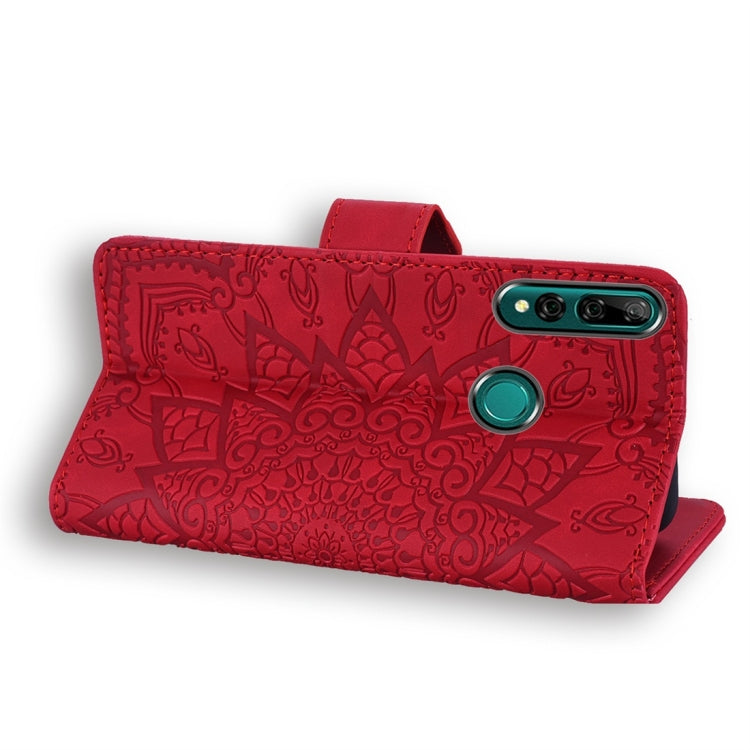 For Huawei Y9 Prime (2019) Calf Pattern Diamond Mandala Double Folding Design Embossed Leather Case with Wallet & Holder & Card Slots