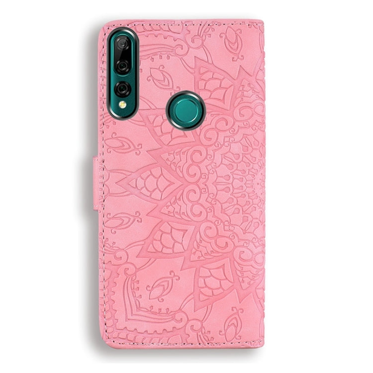 For Huawei Y9 Prime (2019) Calf Pattern Diamond Mandala Double Folding Design Embossed Leather Case with Wallet & Holder & Card Slots