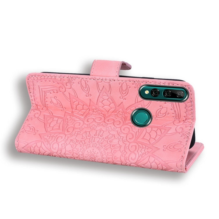 For Huawei Y9 Prime (2019) Calf Pattern Diamond Mandala Double Folding Design Embossed Leather Case with Wallet & Holder & Card Slots