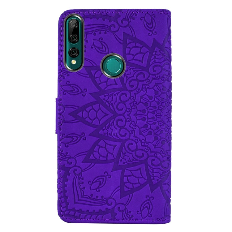 For Huawei Y9 Prime (2019) Calf Pattern Diamond Mandala Double Folding Design Embossed Leather Case with Wallet & Holder & Card Slots