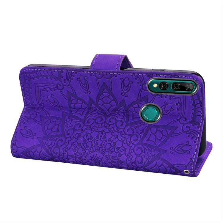 For Huawei Y9 Prime (2019) Calf Pattern Diamond Mandala Double Folding Design Embossed Leather Case with Wallet & Holder & Card Slots