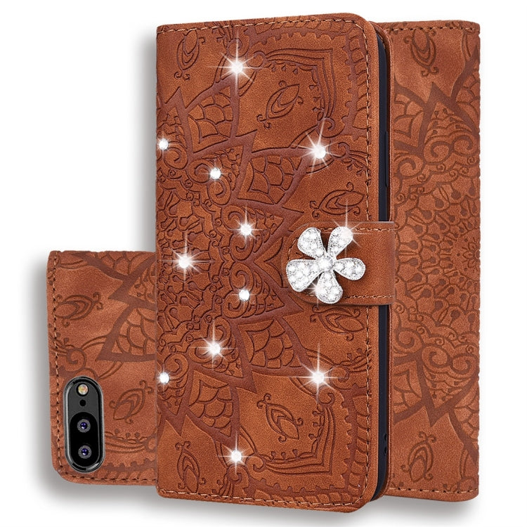 For Huawei Y6 (2018) Calf Pattern Diamond Mandala Double Folding Design Embossed Leather Case with Wallet & Holder & Card Slots