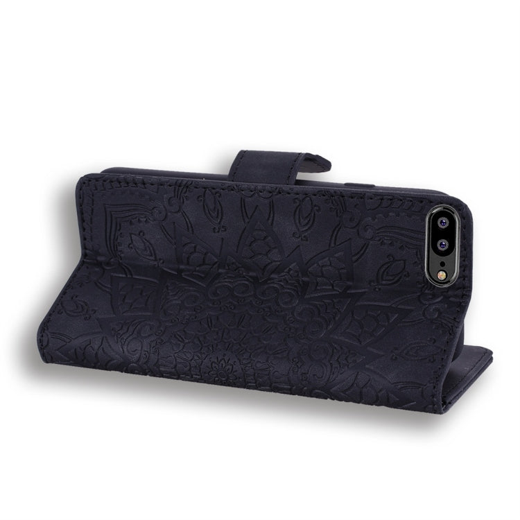 For Huawei Y6 (2018) Calf Pattern Diamond Mandala Double Folding Design Embossed Leather Case with Wallet & Holder & Card Slots