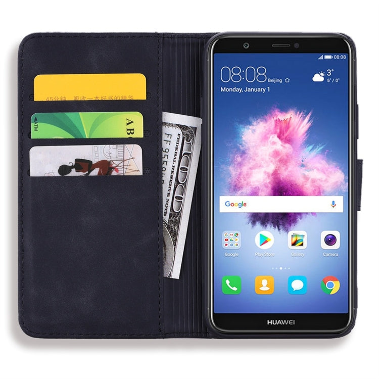 For Huawei Y6 (2018) Calf Pattern Diamond Mandala Double Folding Design Embossed Leather Case with Wallet & Holder & Card Slots