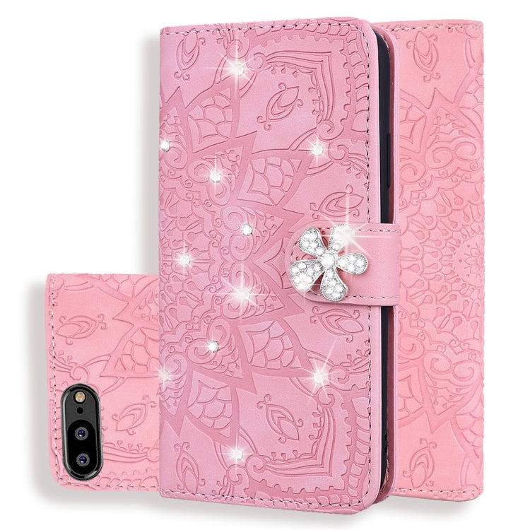 For Huawei Y6 (2018) Calf Pattern Diamond Mandala Double Folding Design Embossed Leather Case with Wallet & Holder & Card Slots