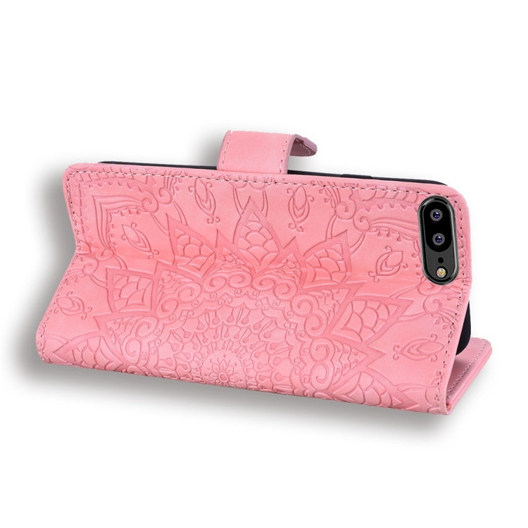 For Huawei Y6 (2018) Calf Pattern Diamond Mandala Double Folding Design Embossed Leather Case with Wallet & Holder & Card Slots