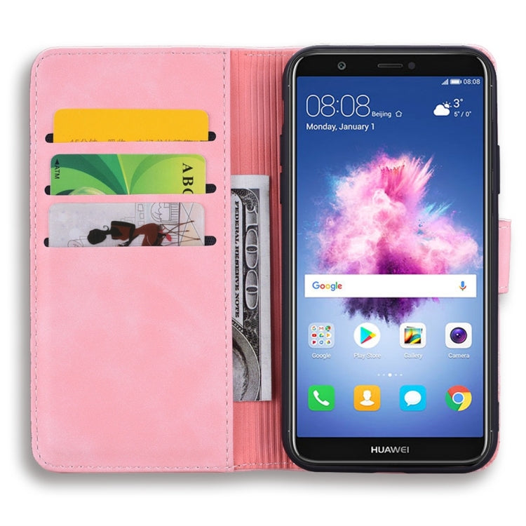 For Huawei Y6 (2018) Calf Pattern Diamond Mandala Double Folding Design Embossed Leather Case with Wallet & Holder & Card Slots