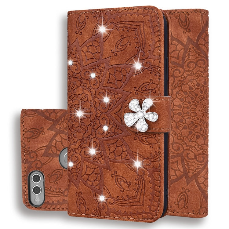 For Huawei Honor 7X Calf Pattern Diamond Mandala Double Folding Design Embossed Leather Case with Wallet & Holder & Card Slots