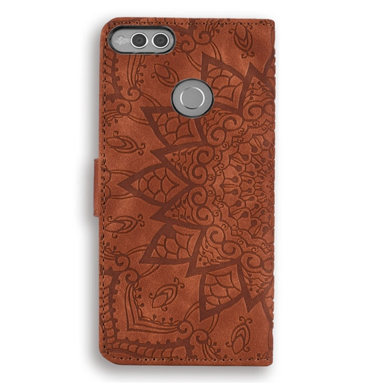 For Huawei Honor 7X Calf Pattern Diamond Mandala Double Folding Design Embossed Leather Case with Wallet & Holder & Card Slots