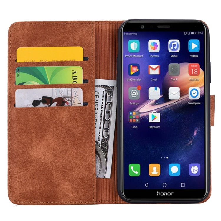 For Huawei Honor 7X Calf Pattern Diamond Mandala Double Folding Design Embossed Leather Case with Wallet & Holder & Card Slots
