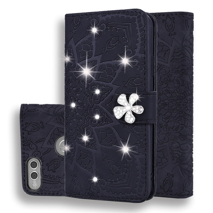 For Huawei Honor 7X Calf Pattern Diamond Mandala Double Folding Design Embossed Leather Case with Wallet & Holder & Card Slots