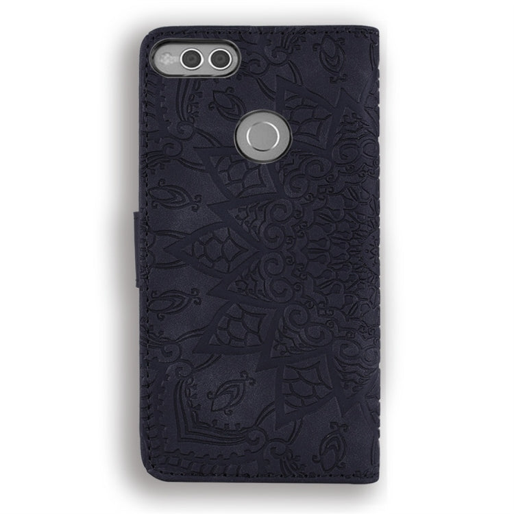 For Huawei Honor 7X Calf Pattern Diamond Mandala Double Folding Design Embossed Leather Case with Wallet & Holder & Card Slots