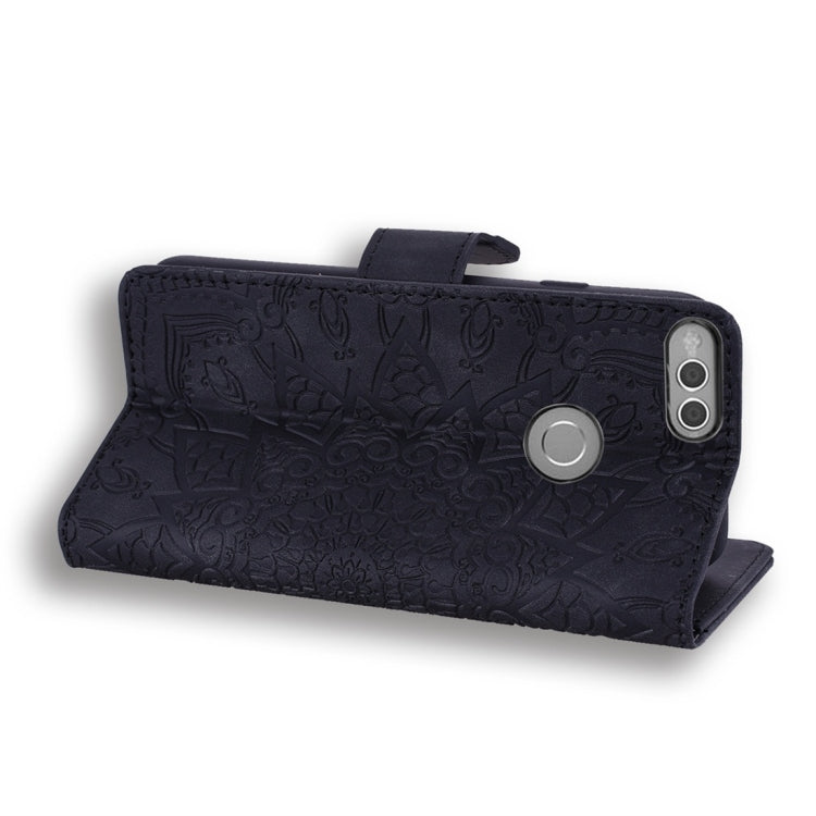 For Huawei Honor 7X Calf Pattern Diamond Mandala Double Folding Design Embossed Leather Case with Wallet & Holder & Card Slots