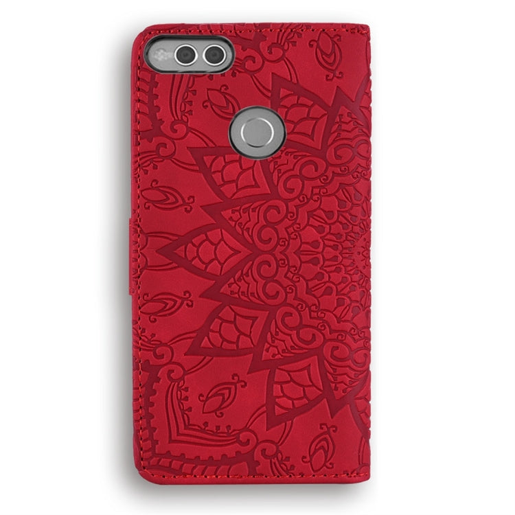 For Huawei Honor 7X Calf Pattern Diamond Mandala Double Folding Design Embossed Leather Case with Wallet & Holder & Card Slots