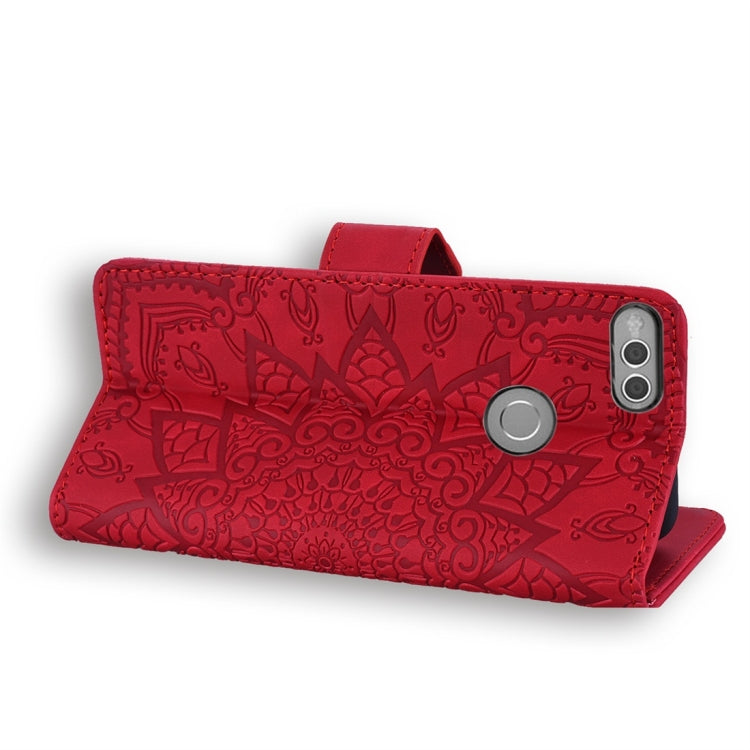 For Huawei Honor 7X Calf Pattern Diamond Mandala Double Folding Design Embossed Leather Case with Wallet & Holder & Card Slots