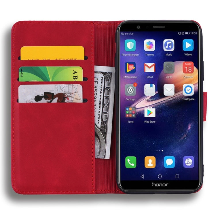 For Huawei Honor 7X Calf Pattern Diamond Mandala Double Folding Design Embossed Leather Case with Wallet & Holder & Card Slots