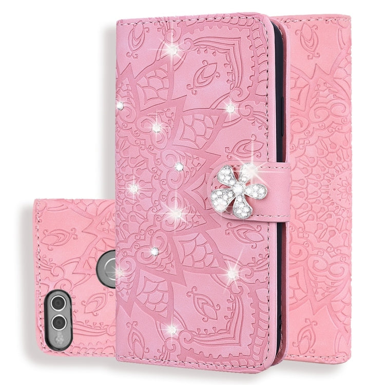 For Huawei Honor 7X Calf Pattern Diamond Mandala Double Folding Design Embossed Leather Case with Wallet & Holder & Card Slots