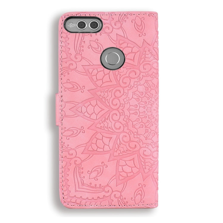 For Huawei Honor 7X Calf Pattern Diamond Mandala Double Folding Design Embossed Leather Case with Wallet & Holder & Card Slots