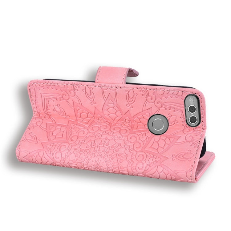 For Huawei Honor 7X Calf Pattern Diamond Mandala Double Folding Design Embossed Leather Case with Wallet & Holder & Card Slots