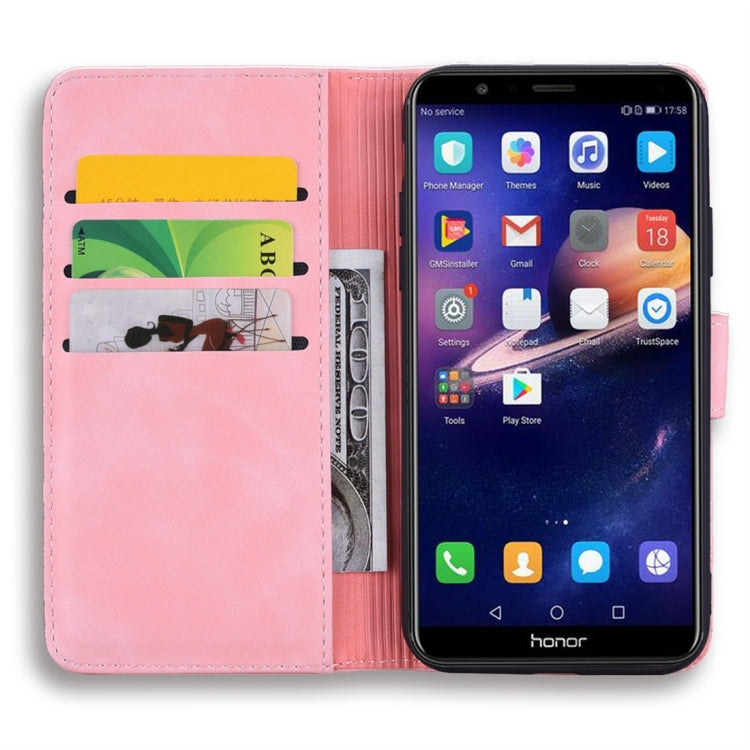 For Huawei Honor 7X Calf Pattern Diamond Mandala Double Folding Design Embossed Leather Case with Wallet & Holder & Card Slots