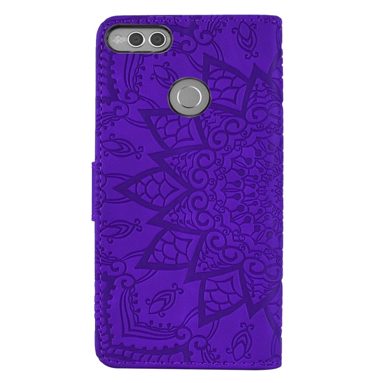 For Huawei Honor 7X Calf Pattern Diamond Mandala Double Folding Design Embossed Leather Case with Wallet & Holder & Card Slots