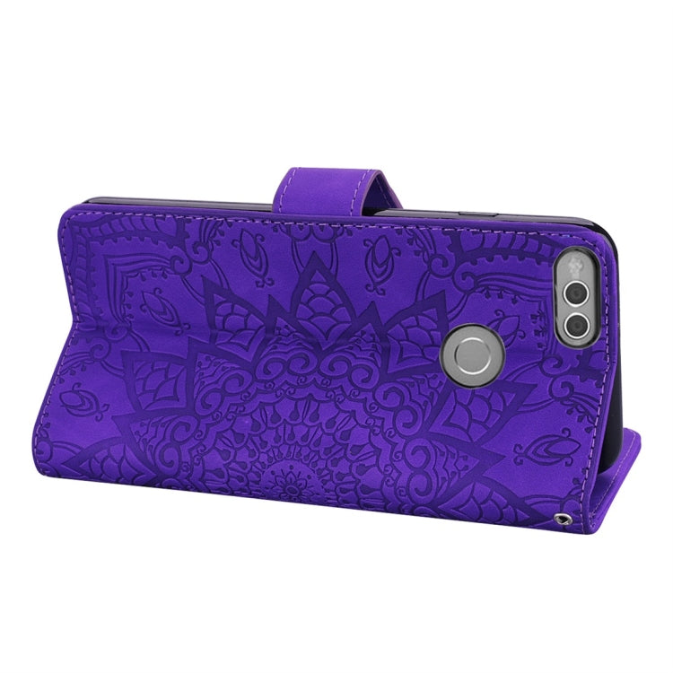 For Huawei Honor 7X Calf Pattern Diamond Mandala Double Folding Design Embossed Leather Case with Wallet & Holder & Card Slots