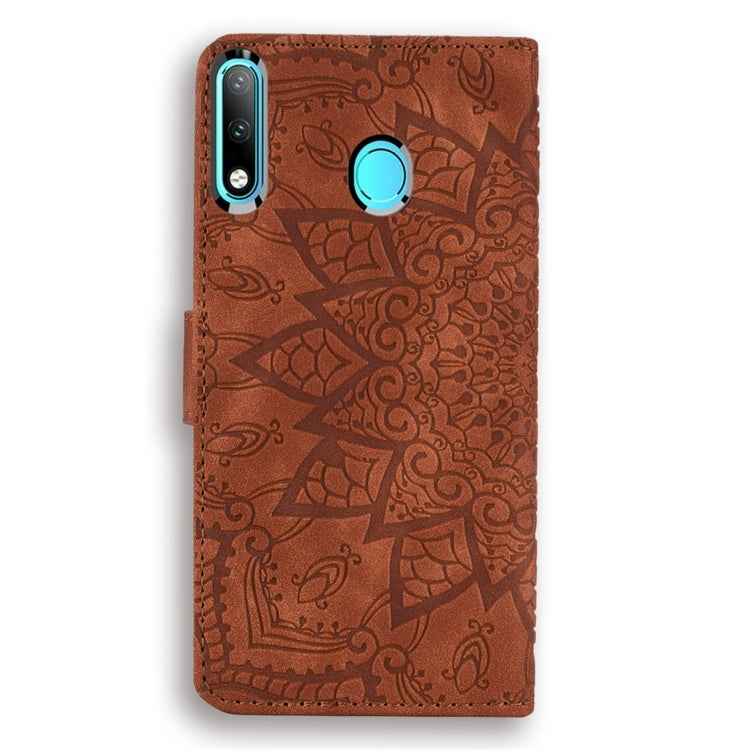 For Huawei P30 Lite Calf Pattern Diamond Mandala Double Folding Design Embossed Leather Case with Wallet & Holder & Card Slots