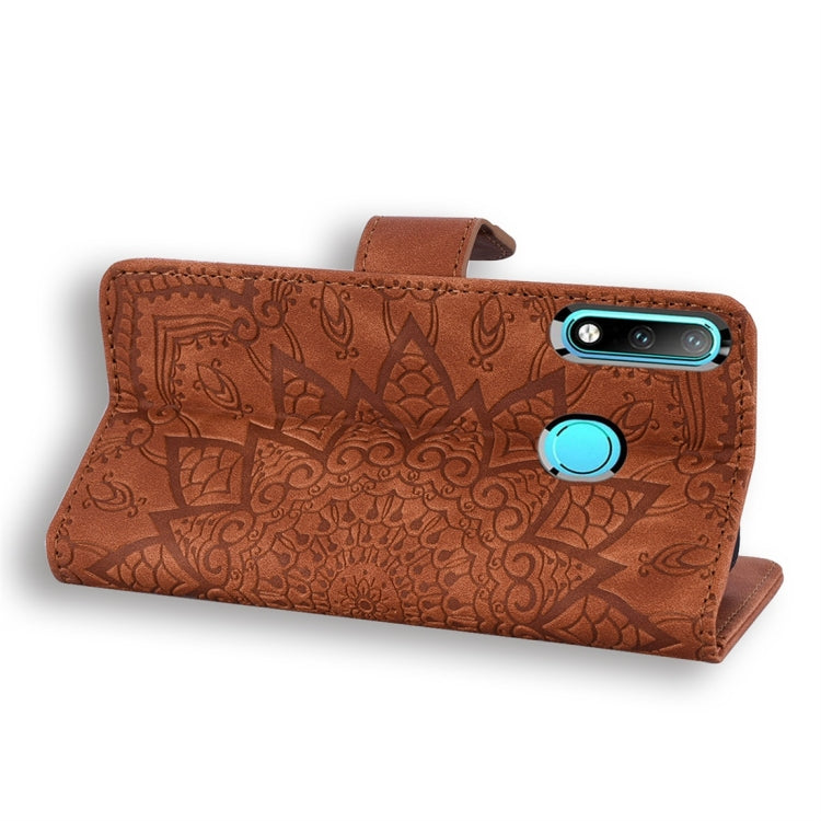 For Huawei P30 Lite Calf Pattern Diamond Mandala Double Folding Design Embossed Leather Case with Wallet & Holder & Card Slots