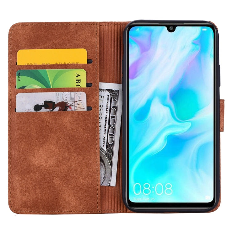 For Huawei P30 Lite Calf Pattern Diamond Mandala Double Folding Design Embossed Leather Case with Wallet & Holder & Card Slots