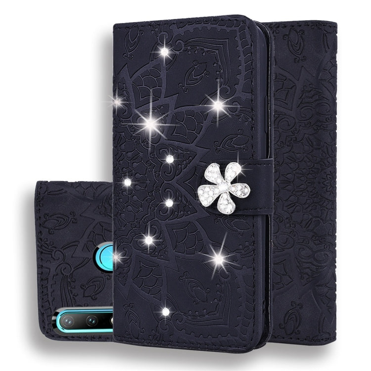 For Huawei P30 Lite Calf Pattern Diamond Mandala Double Folding Design Embossed Leather Case with Wallet & Holder & Card Slots
