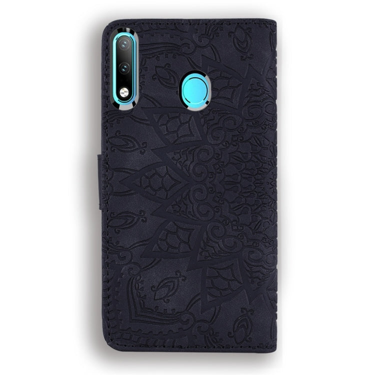 For Huawei P30 Lite Calf Pattern Diamond Mandala Double Folding Design Embossed Leather Case with Wallet & Holder & Card Slots
