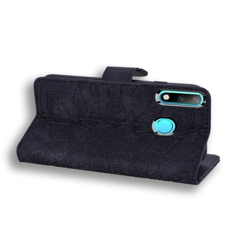 For Huawei P30 Lite Calf Pattern Diamond Mandala Double Folding Design Embossed Leather Case with Wallet & Holder & Card Slots