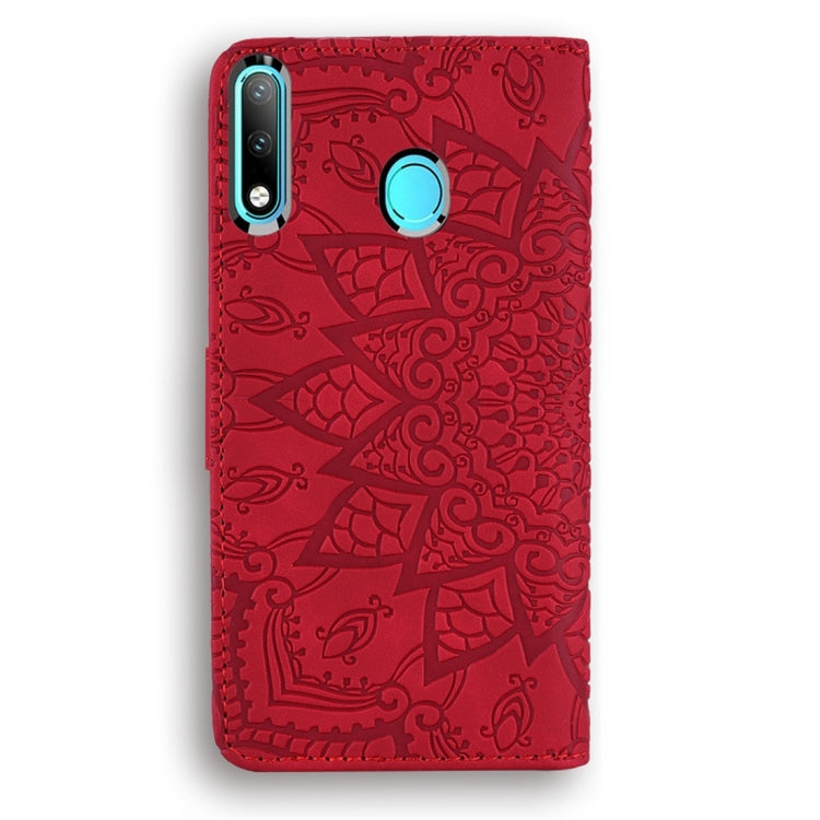 For Huawei P30 Lite Calf Pattern Diamond Mandala Double Folding Design Embossed Leather Case with Wallet & Holder & Card Slots