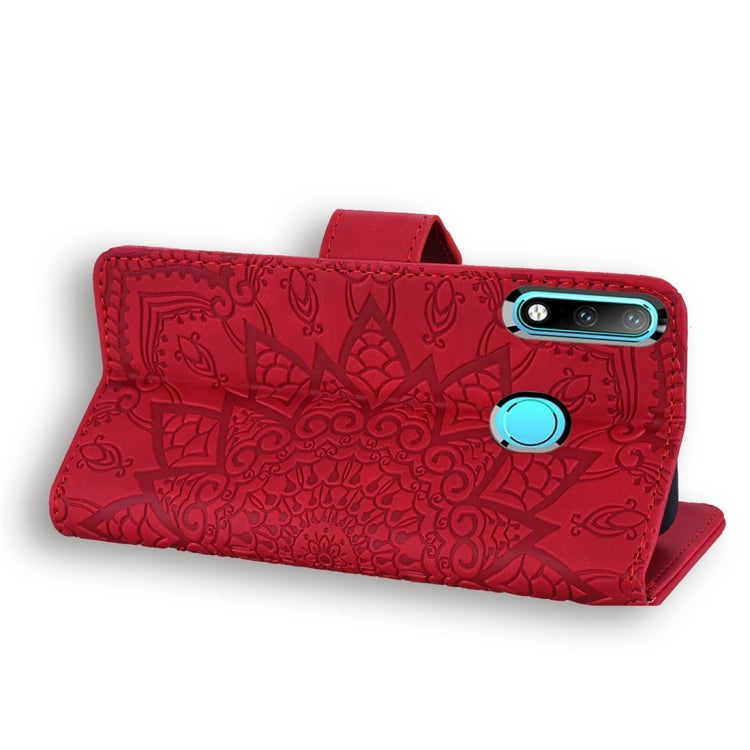 For Huawei P30 Lite Calf Pattern Diamond Mandala Double Folding Design Embossed Leather Case with Wallet & Holder & Card Slots