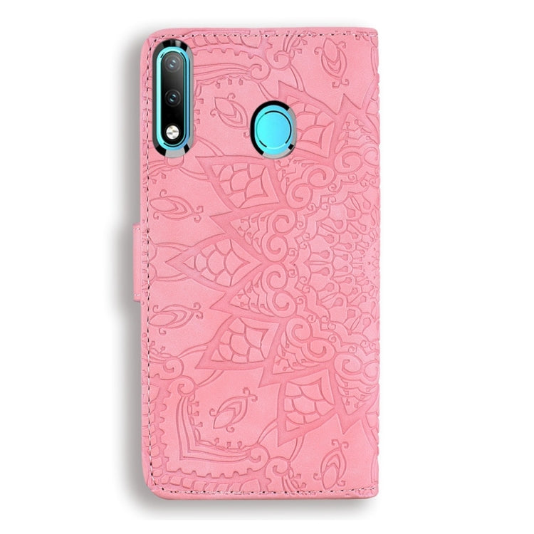 For Huawei P30 Lite Calf Pattern Diamond Mandala Double Folding Design Embossed Leather Case with Wallet & Holder & Card Slots