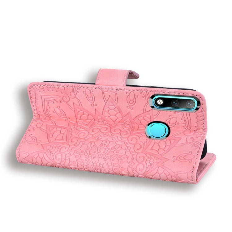 For Huawei P30 Lite Calf Pattern Diamond Mandala Double Folding Design Embossed Leather Case with Wallet & Holder & Card Slots