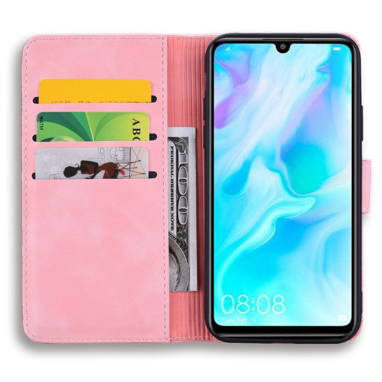 For Huawei P30 Lite Calf Pattern Diamond Mandala Double Folding Design Embossed Leather Case with Wallet & Holder & Card Slots