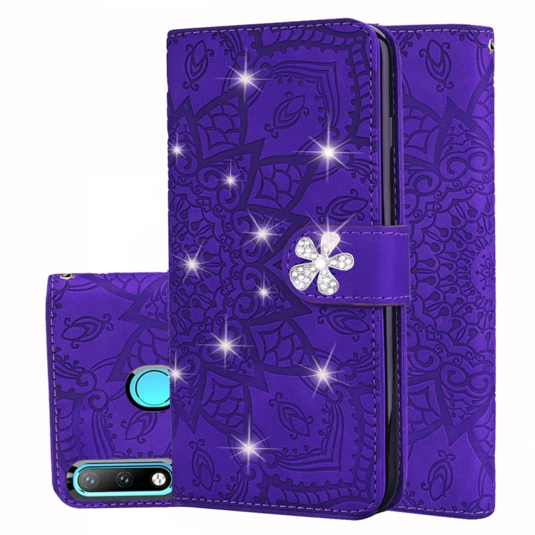 For Huawei P30 Lite Calf Pattern Diamond Mandala Double Folding Design Embossed Leather Case with Wallet & Holder & Card Slots