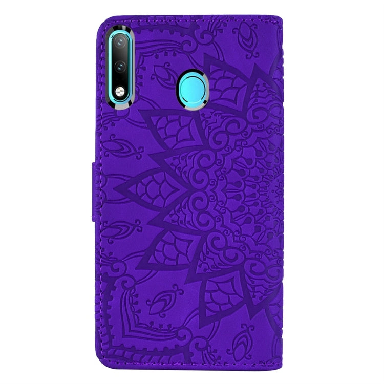 For Huawei P30 Lite Calf Pattern Diamond Mandala Double Folding Design Embossed Leather Case with Wallet & Holder & Card Slots