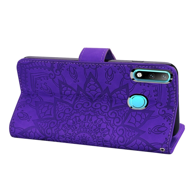 For Huawei P30 Lite Calf Pattern Diamond Mandala Double Folding Design Embossed Leather Case with Wallet & Holder & Card Slots