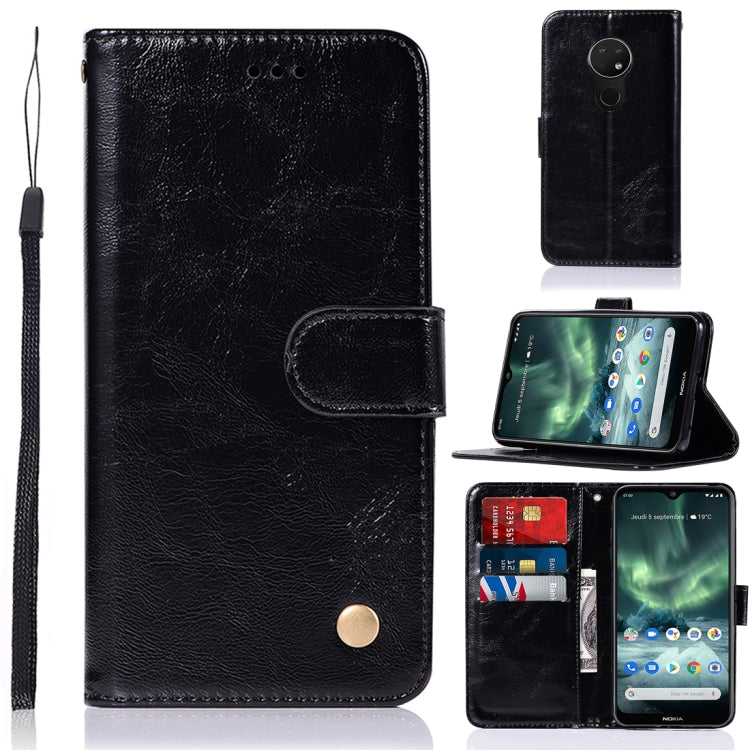 For Nokia 7.2 Retro Copper Button Crazy Horse Horizontal Flip PU Leather Case with Holder & Card Slots & Wallet & Lanyard