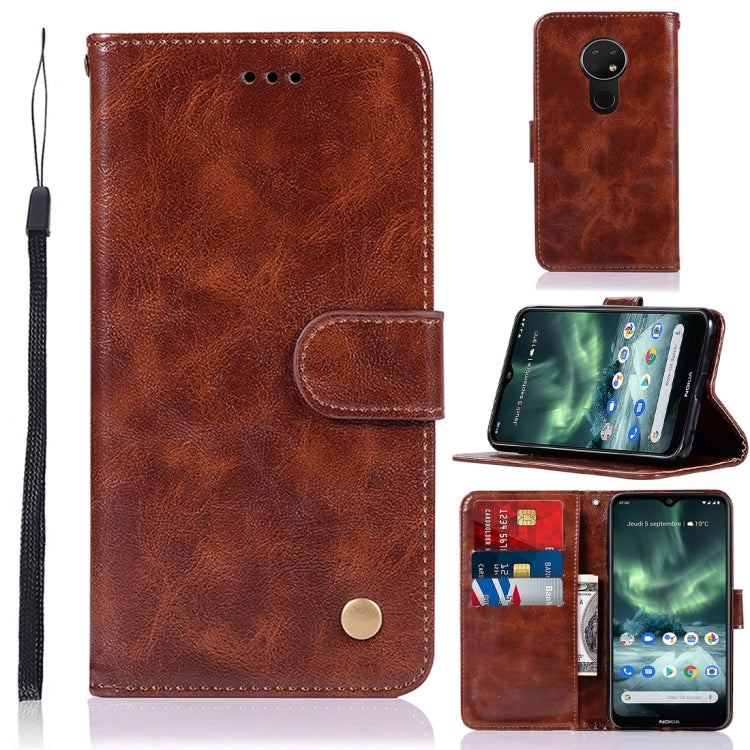 For Nokia 7.2 Retro Copper Button Crazy Horse Horizontal Flip PU Leather Case with Holder & Card Slots & Wallet & Lanyard