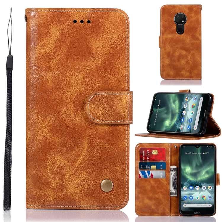 For Nokia 7.2 Retro Copper Button Crazy Horse Horizontal Flip PU Leather Case with Holder & Card Slots & Wallet & Lanyard